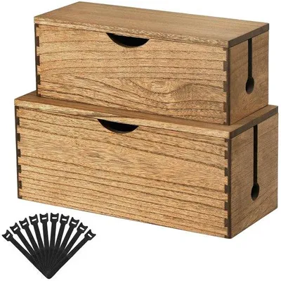 Zdjęcie produktu dla Zestaw skrzynek na kable – schowek na kable – 2 sztuki – drewno