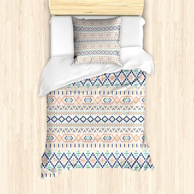 Produktbild von ABAKUHAUS Geometrisch Mantele, Indianervolk Ureinwohner, Milbensicher Allergiker geeignet mit Kissenbezügen, 135 cm x 200 cm - 80 x 80 cm, Mehrfarbig