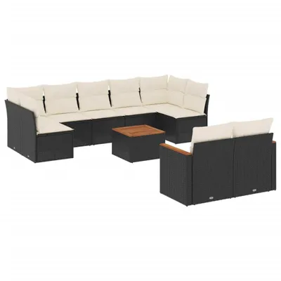 Produktbild von vidaXL 10-tlg. Garten-Sofagarnitur mit Kissen Schwarz Poly Rattan