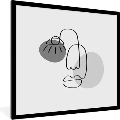 Produktbild von MuchoWow® Gerahmtes Poster Minimalismus - Gesicht - Schwarz - Weiß 40x40 cm - Poster mit Schwarzem Bilderrahmen Wandposter Rahmen Foto Bilder - Mit Rahmen - Wanddekoration Schlafzimmer
