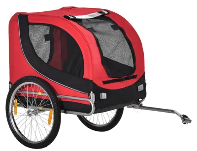 Obrázek produktu pro Přívěs za kolo pro domácí mazlíčky, odolná tkanina, bezpečnostní reflexní prvky, červená barva, 130 × 73 × 90 cm