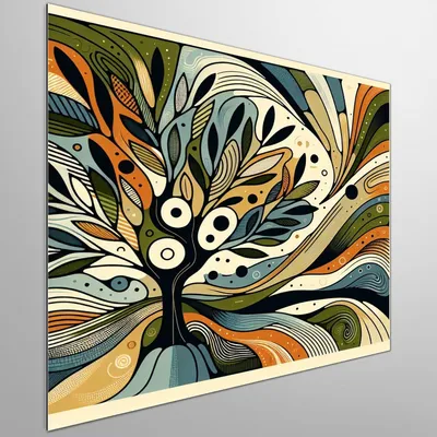 Productafbeelding van Abstract schilderij - Olijfboom kunst - Wanddecoratie aanbrengen - Uniek ontwerp - 20x20 centimeter - Multicolor
