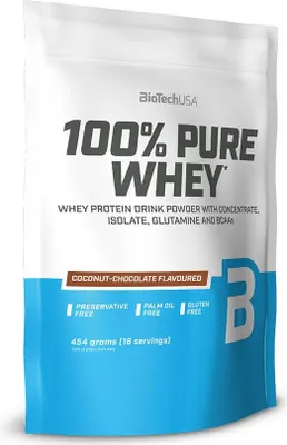 Image de Whey protéine - Biotech USA - 100% PURE WHEY (454G) - Saveur Chocolat Noix de coco