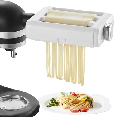 Produktbild von VEVOR Nudelaufsatz für KitchenAid Standmixer, Edelstahl Nudelwalze Schneide-Set einschließlich Nudelblattwalze, Spaghetti- und Fettuccine-Schneider, 8 verstellbare Dicke Knopf Nudelmaschine, 3 Stück, 3 in 1
