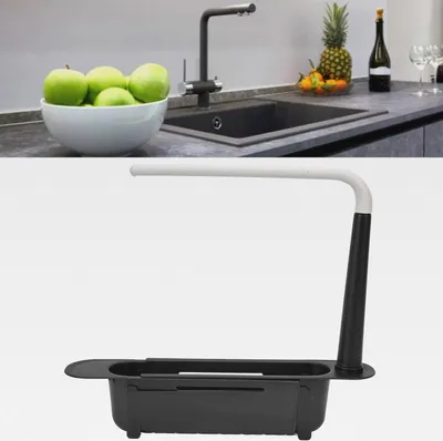Produktbild von Teleskop Spülregal, Spülbecken Organizer Einstellbar Kapazität PP Spülen Organizer mit Tablett Erweiterbarer Abflusskorbhalter für Küchenspüle 5 Farben Zur Auswahl 12,6-17,7 Zoll(Schwarz)