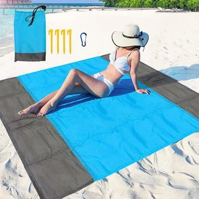 Produktbild von Famanu Stranddecke 200 x 210 cm - wasserfest, sandfrei, ultraleicht, tragbar, schnell trocknend - blau