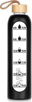 Immagine prodotto di Bottiglia d'acqua in vetro con rivestimento in silicone nero, 1L