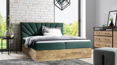 Produktbild von Boxspringbett Bett DAIMON 180x200cm Lancelot Eiche Stoff Grün inkl. Bettkasten