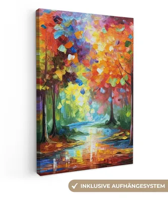 Produktbild von MuchoWow® - Leinwandbilder - Landschaft - Wald - Farben - Natur, Wandbild, Wanddeko Bilder Wohnzimmer, 80x120cm