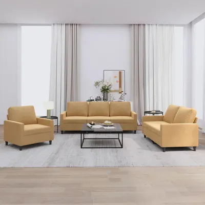Produktbild von vidaXL 3-tlg. Sofagarnitur mit Kissen Braun Samt
