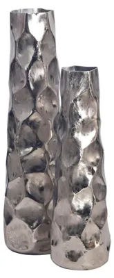 Produktbild von Wohnling Vase 2er Set Aluminium Silber Hammerschlag Modern Tischdeko Handgefertigt Silbern 15x15x49 cm