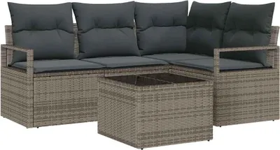 Produktbild von vidaXL Sofa Set 5 stk. Hellgrau Poly-Rattan