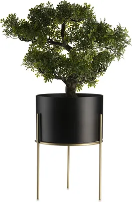 Produktbild von Blumenständer Metall mit Abdeckung, Loft, Gold Schwarz, Rund, 22 cm