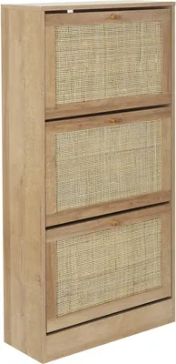 Zdjęcie produktu dla HowHomely | Szafka na buty - Komoda na buty - 60 x 24 x 113 cm - Beżowo-brązowy - Regał na buty z drzwiczkami - Rattanowy front