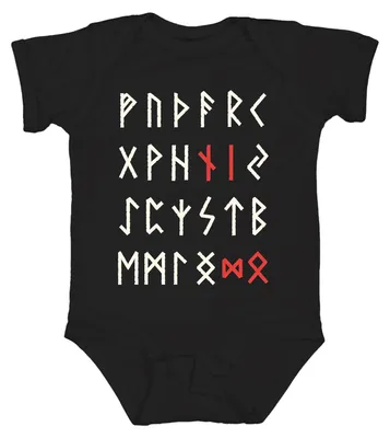 Immagine prodotto di Body per neonato, nero, con rune nordiche, alfabeto vichingo, Futhark, Odino, Germani, Valhalla, Thor, taglia 12/18