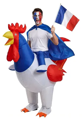 Immagine prodotto di Costume da gallo gonfiabile adulto bianco-rosso-blu - taglia unica