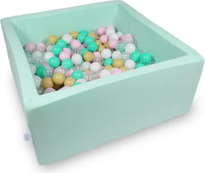 Image de Piscine sèche 90x90x40cm menthe avec 400 balles : blanc, rose, transparent, beige, menthe