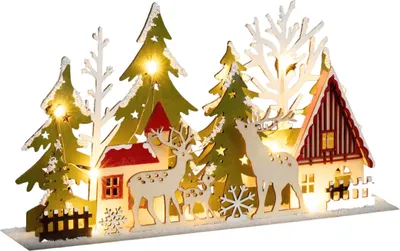Image de Village de Noël, scène de Noël en contreplaqué
