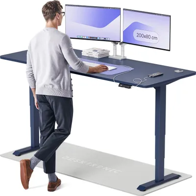 Produktbild von Desktronic HomePro Elektrisch höhenverstellbarer Schreibtisch 200x80cm Blau/Blau mit Memory-Funktion, Anti-Kollisions Technologie, USB-A und USB-C-Ladeanschlüssen