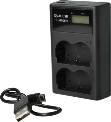 Produktbild von vhbw Dual Micro-USB + USB-C Ladegerät kompatibel mit Canon ZR85, ZR90 Kamera - Ladeschale + Micro-USB Kabel Ladeanzeige + Display