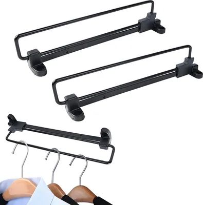 Produktbild von Ausziehbare Kleiderstange, Edelstahl Schrankstange, Kleiderstange, Herausziehen Der Kleiderbügel, Verstellbarer Kleiderschrank Kleiderstange, für Kleiderschrank, Schwarz, 2 Stück (300 mm)