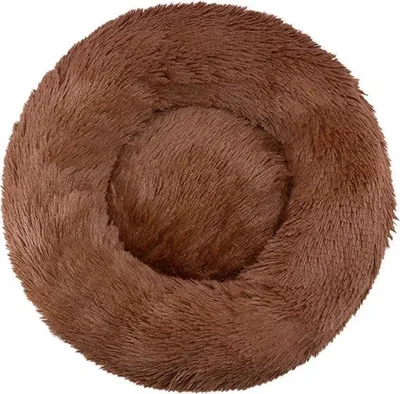 Obrázek produktu pro Velké, hnědé, kulaté plyšové pelíšky pro psy a kočky, o průměru 90 cm.