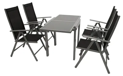 Produktbild von Sitzgruppe Gartengarnitur Tisch Stuhl 5teilig Alu/Textil schwarz