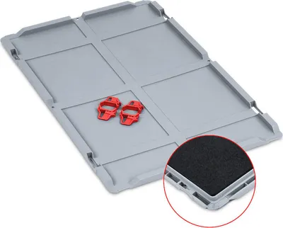 Produktbild von SparSet 10x Auflagedeckel Set Eurobox NextGen mit Schaumstoff und 4 rote Schiebeschnappverschlüsse | BxT 40x60cm | Eurobehälter, Transportbox, Transportbehälter, Stapelbehälter