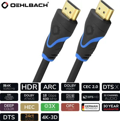 Produktbild von OEHLBACH High-Speed-HDMI®-Kabel mit Ethernet Screen Magic Plus 1,2 m schwarz (D1C34005)