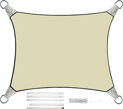 Produktbild von Sonnensegel Rechteckig 2x3m Creme mit Stangenset für Garten - Sonnenschutzsegel