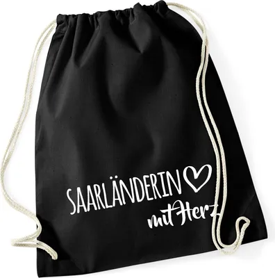 Produktbild von Huuraa Turnbeutel Saarländerin mit Herz 12 Liter Black Baumwolle Rucksack Geschenkidee