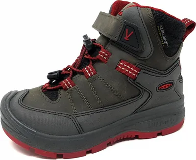 A single children's hiking boot is shown against a white background.