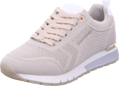 A single beige sneaker is shown from a side-angle against a white background.