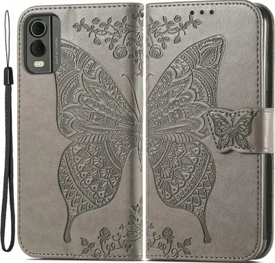 Produktbild von Nokia C32 Hülle - Coverup Schmetterling Klapphülle - Taupe Grau