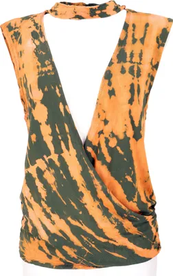 Produktbild von Batik Hippie T-Shirt mit Halsband - Olivgrün, Damen, Viskose,Elasthan, Tops & T-Shirts
