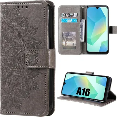 Image de Coque pour Samsung Galaxy A16 5G/4G, Protection Antichoc Anti-Rayures Cuir Synthétique Marron Gravure Mandala