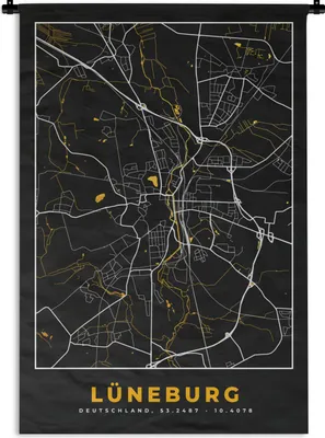 Produktbild von MuchoWow® Wandteppich Wandbehang Gold - Deutschland - Karte - Stadtplan - Lüneburg 120x180 cm Tapisserie Dekoration Wandtuch - Schlafzimmer - Dekorationen für das Haus