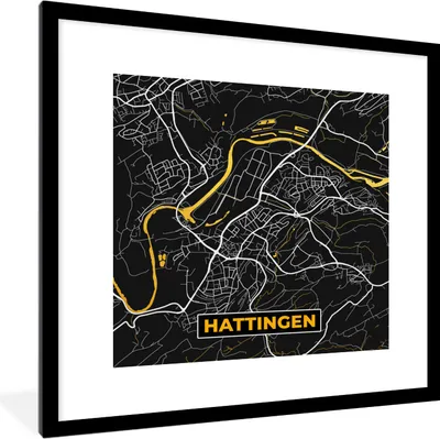 Produktbild von MuchoWow® Gerahmtes Poster Schwarz und Gold - Stadtplan - Hattingen - Deutschland - Karte 40x40 cm - Poster mit Schwarzem Bilderrahmen Wandposter Rahmen Foto Bilder - Poster - Plakat im Rahmen
