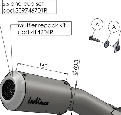Produktbild von Schalldämpferhülle LeoVince Auspuff-Ersatzteil Hülle Endschalldämpfer, Edelstahl, 160mm, rechts