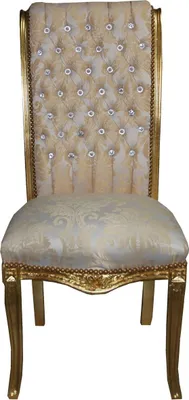 Produktbild von Casa Padrino Barock Hochlehner Esszimmer Stuhl Creme Muster / Gold mit Bling Bling Glitzersteinen - Barock Möbel