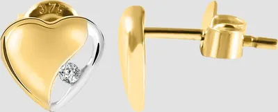 Produktbild von 333/- o. 375/- Gold "Clara" Herz-Ohrstecker mit Zirkoniabesatz, bicolor