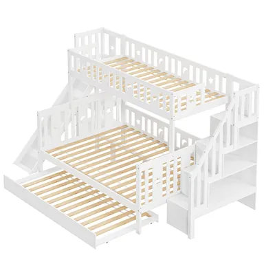 Produktbild von Kinderbett 90*200/140*200 cm(Mit einen Rollbett)Massivholz-Etagenbett mit Rutsche und Regal mit Sicherheitsstufen und Lattenrost