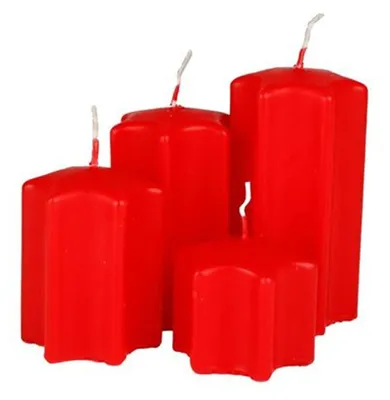 Produktbild von 4er Adventskerzen rot Stumpenkerzen Weihnachtskerze Stufenkerzen Stumpen Kerze Stern