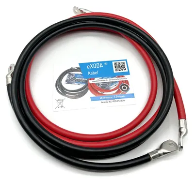 Immagine prodotto di Set di cavi per batteria da 50 mm² e 200 cm, cavi elettrici in rame con terminali ad anello M8, rosso e nero