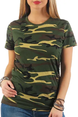 Produktbild von Mivaro Damen T Shirt Camouflage aus 100% Baumwolle Regular Fit Rundhals Kurzarm Tarnshirt mit modernem Schnitt atmungsaktiv bequem und hautfreundlich ideal für Freizeit und Alltag
