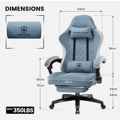 Produktbild von GTPLAYER Gaming Stuhl Stoff, Gaming Sessel mit Taschenfederkissen, ergonomischer Drehstuhl, Gamer Stuhl mit Fußstütze150 kg Belastbarkeit, hellblau