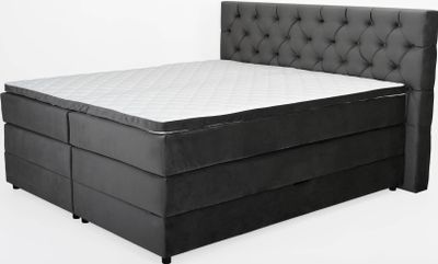 Belanoti ANY Boxspringbett 180x200 mit Bettkasten 7-Zonen Taschenfederkern Matratze inklusive Visco Topper Bett 180x200 in der Farbe Anthrazit H2/H3 Polsterbett mit Stauraum
