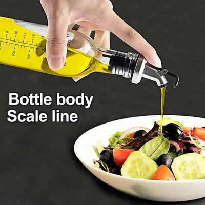 Produktbild von Famanu Ölflasche 2 Stück, Glas, 500 ml, Öl- und Essigspender mit Ausgießer, Trichter, staubdichter Verschluss, transparente Öldispenser