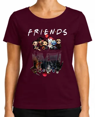 Immagine prodotto di Maglietta FRIENDS Horror Ikonen Pennywise Michael Jason Freddy Pinhead Damen, Borgogna, M