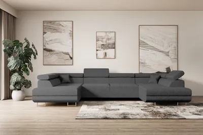 Produktbild von ALTDECOR Ecksofa in U-Form mit Schlaffunktion und Bettkasten GUSA-U - 342x202x107 cm Grau - Corner Sofa Bett Eckcouch Couch L-Form Schlafcouch Ausziehbar Wohnlandschaft Schlafsofa Cauchsofa